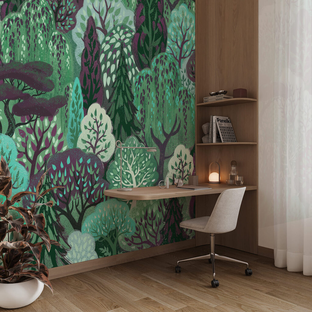 Herten tussen sierlijke bomen — interieur 3