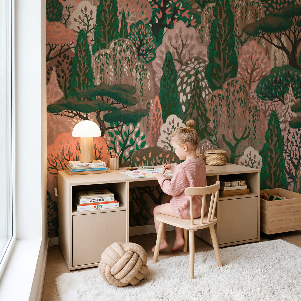 Herten tussen sierlijke bomen — interieur 3