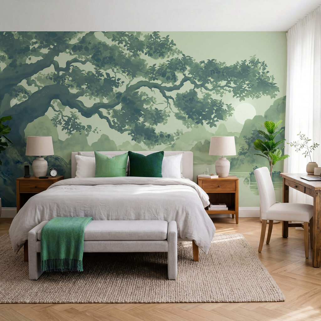 Boom met een rivier en bergen — interieur 2