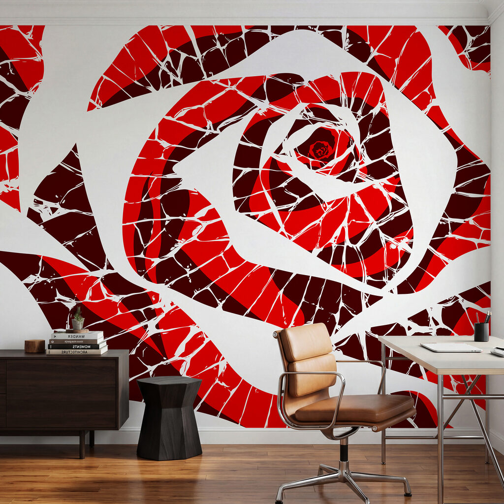 Rood-wit krullend patroon in een interieur