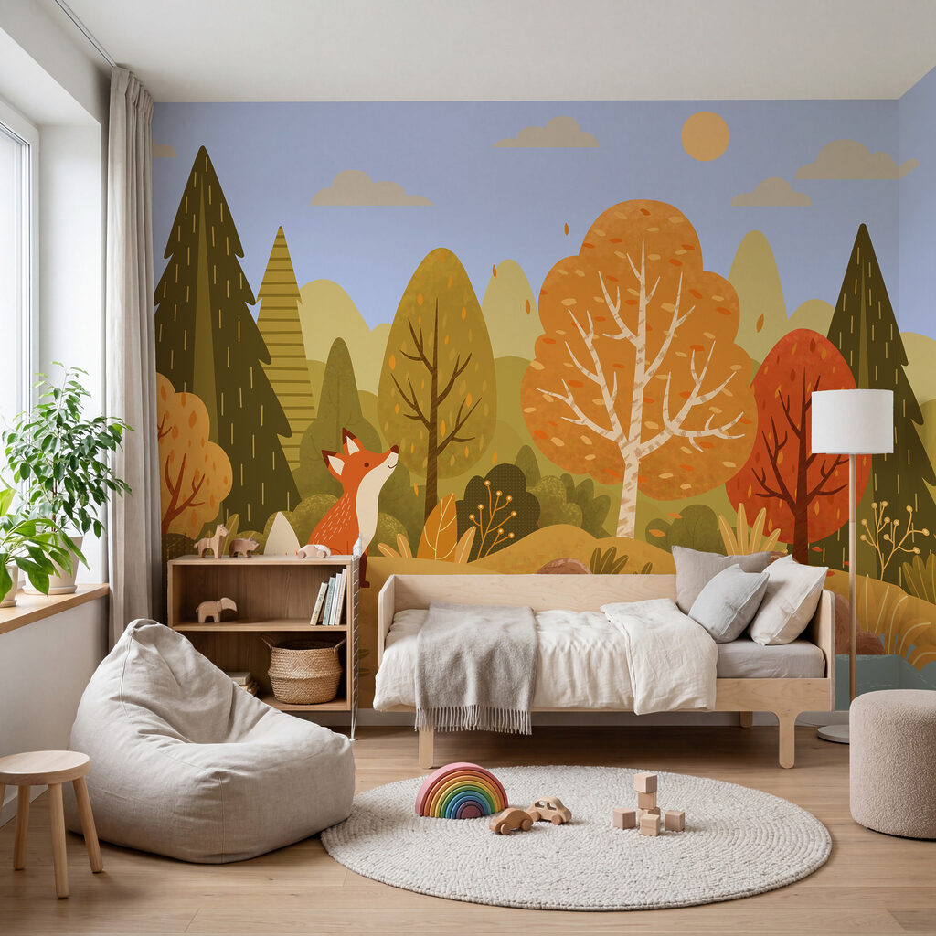 Een vos die op een heuvel bij een rivier zit — interieur 3
