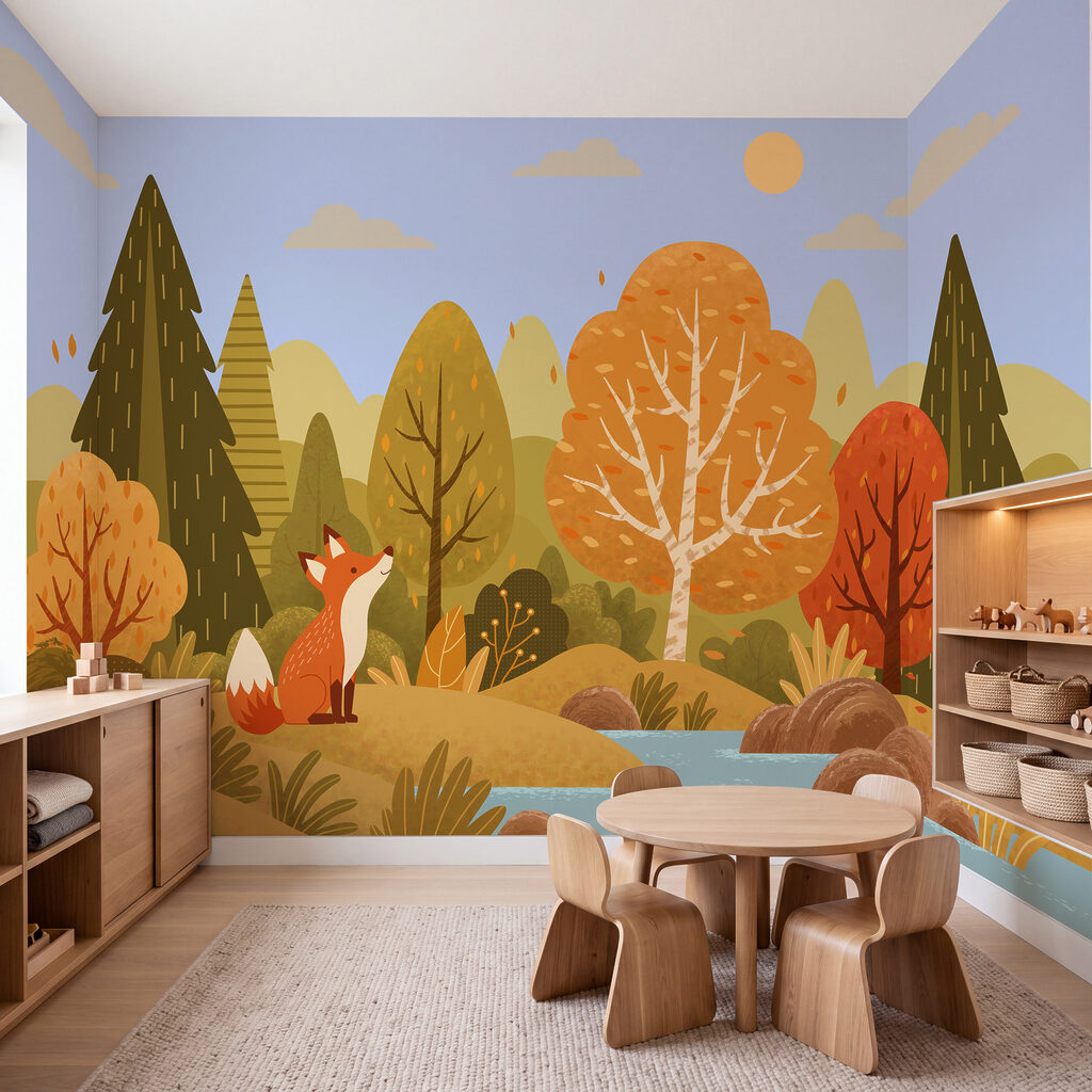 Een vos die op een heuvel bij een rivier zit — interieur 4