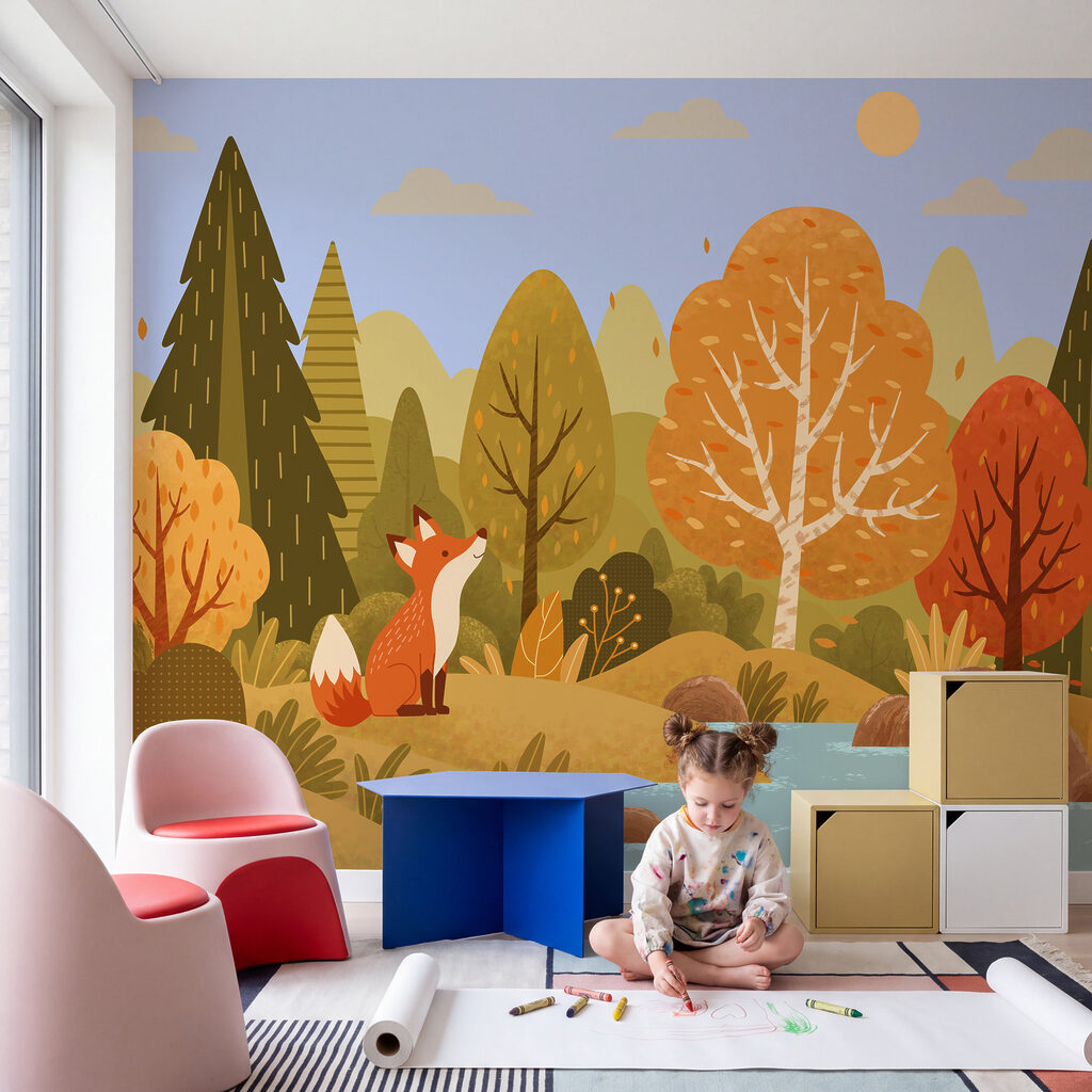 Een vos die op een heuvel bij een rivier zit — interieur 5