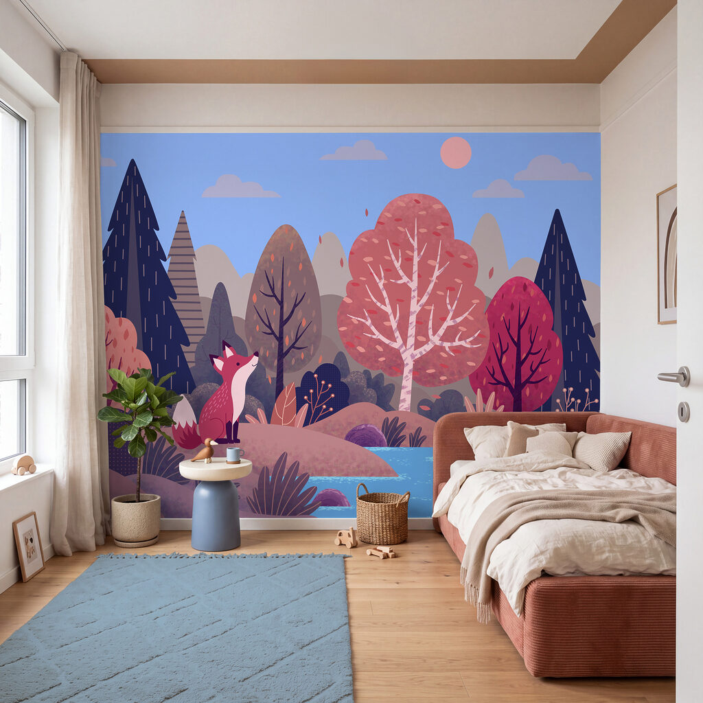 Een vos die op een heuvel bij een rivier zit — interieur 4