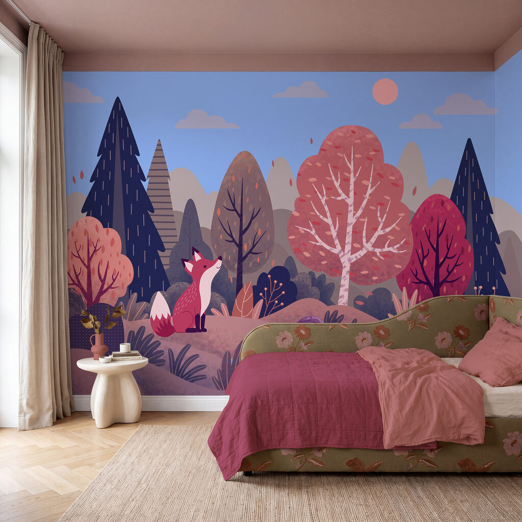 Een vos die op een heuvel bij een rivier zit — interieur 2