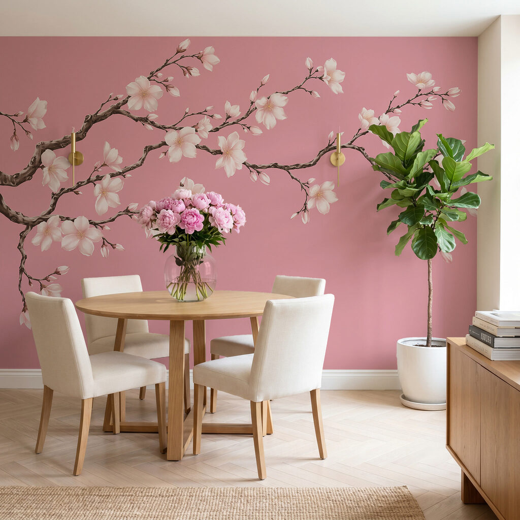 Tak met witte bloemen in een interieur