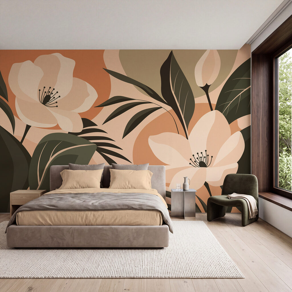Bloemen tussen gekleurde bladvormen — interieur 2