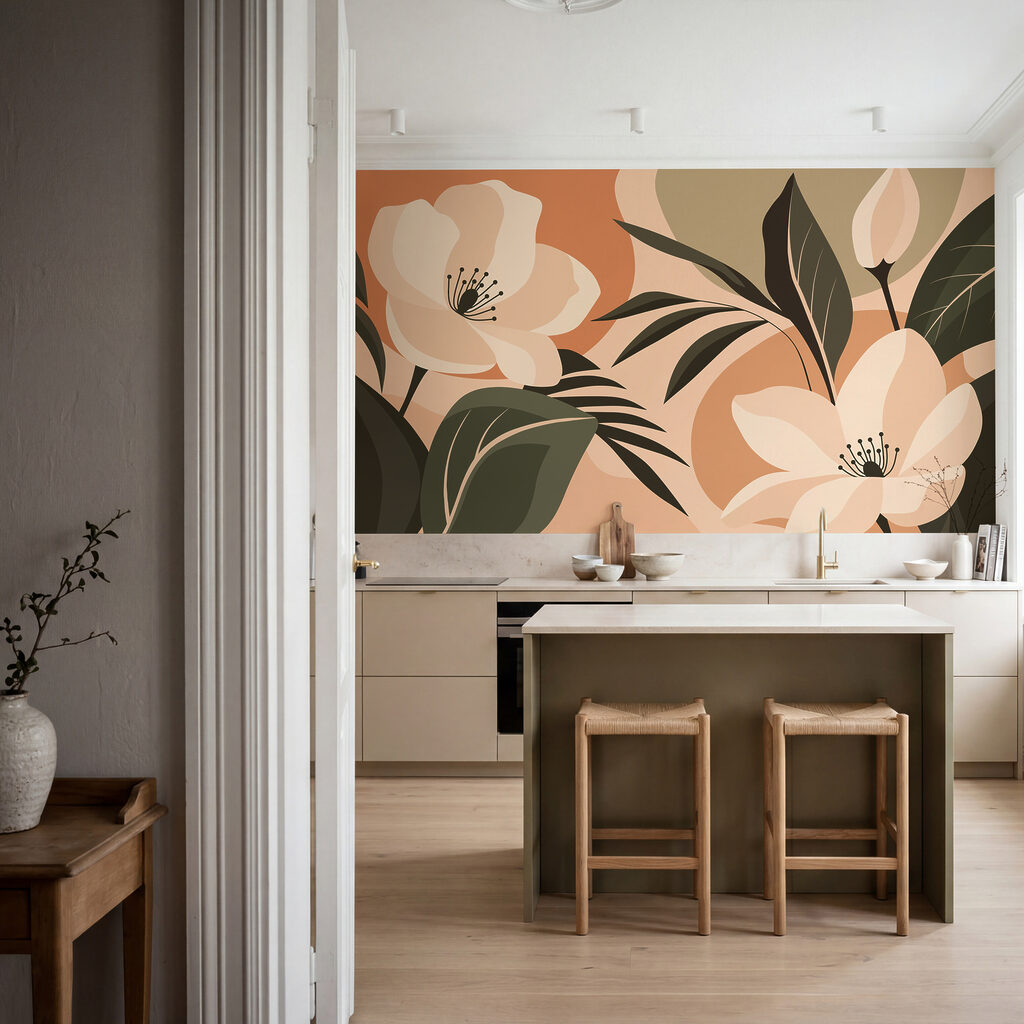 Bloemen tussen gekleurde bladvormen — interieur 3