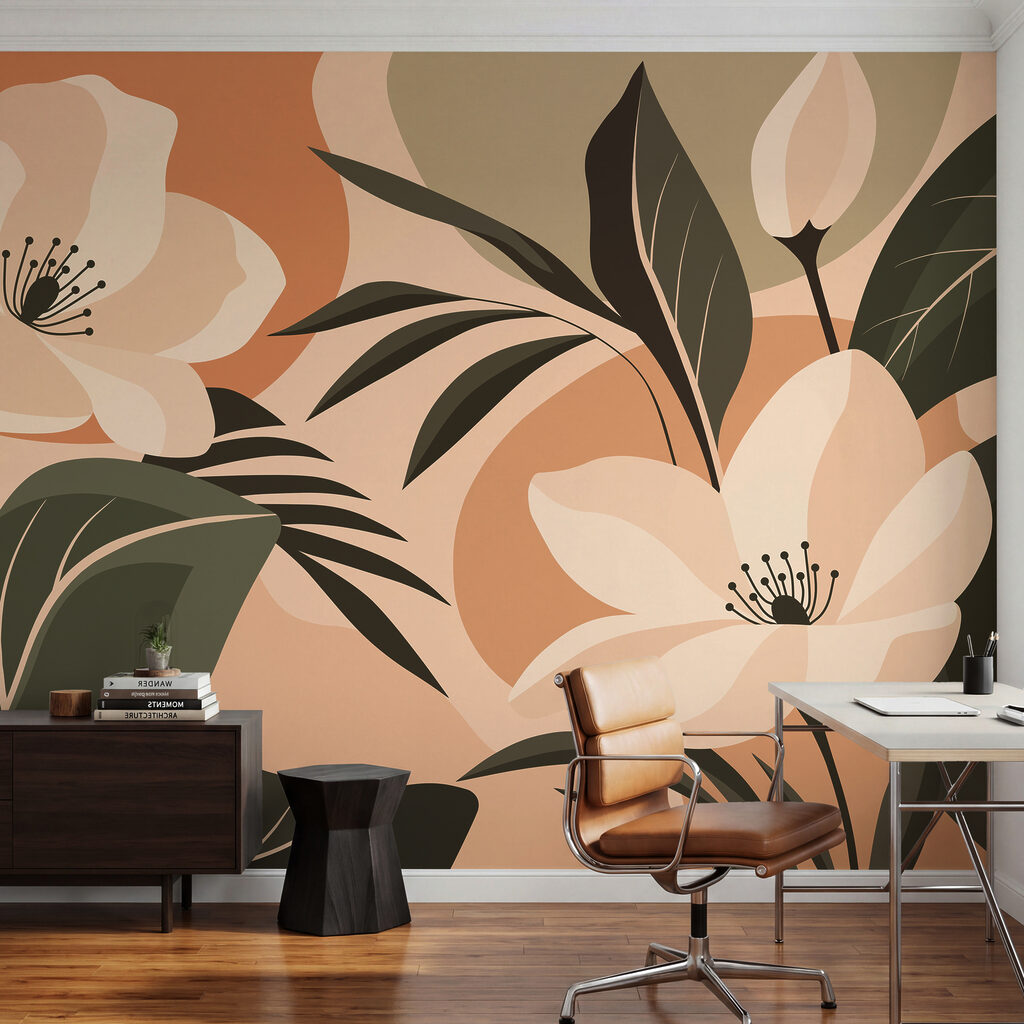 Bloemen tussen gekleurde bladvormen — interieur 5