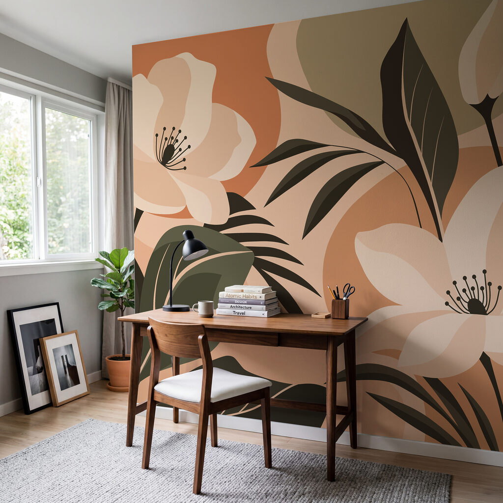 Bloemen tussen gekleurde bladvormen — interieur 4
