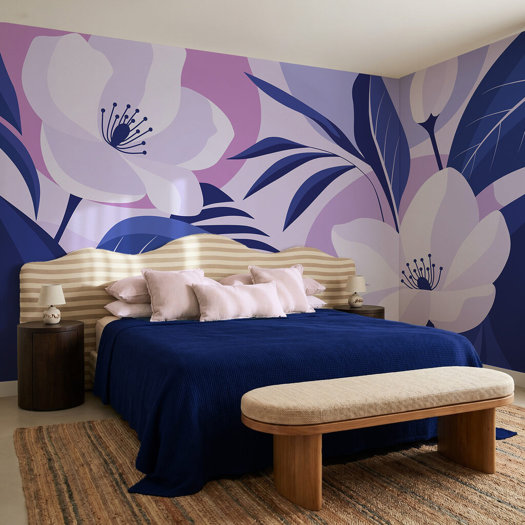 Bloemen tussen gekleurde bladvormen — interieur 1