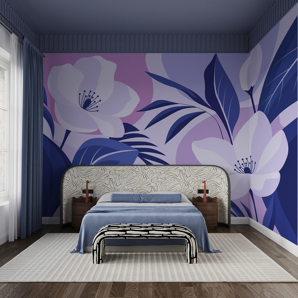 Bloemen tussen gekleurde bladvormen — interieur 2