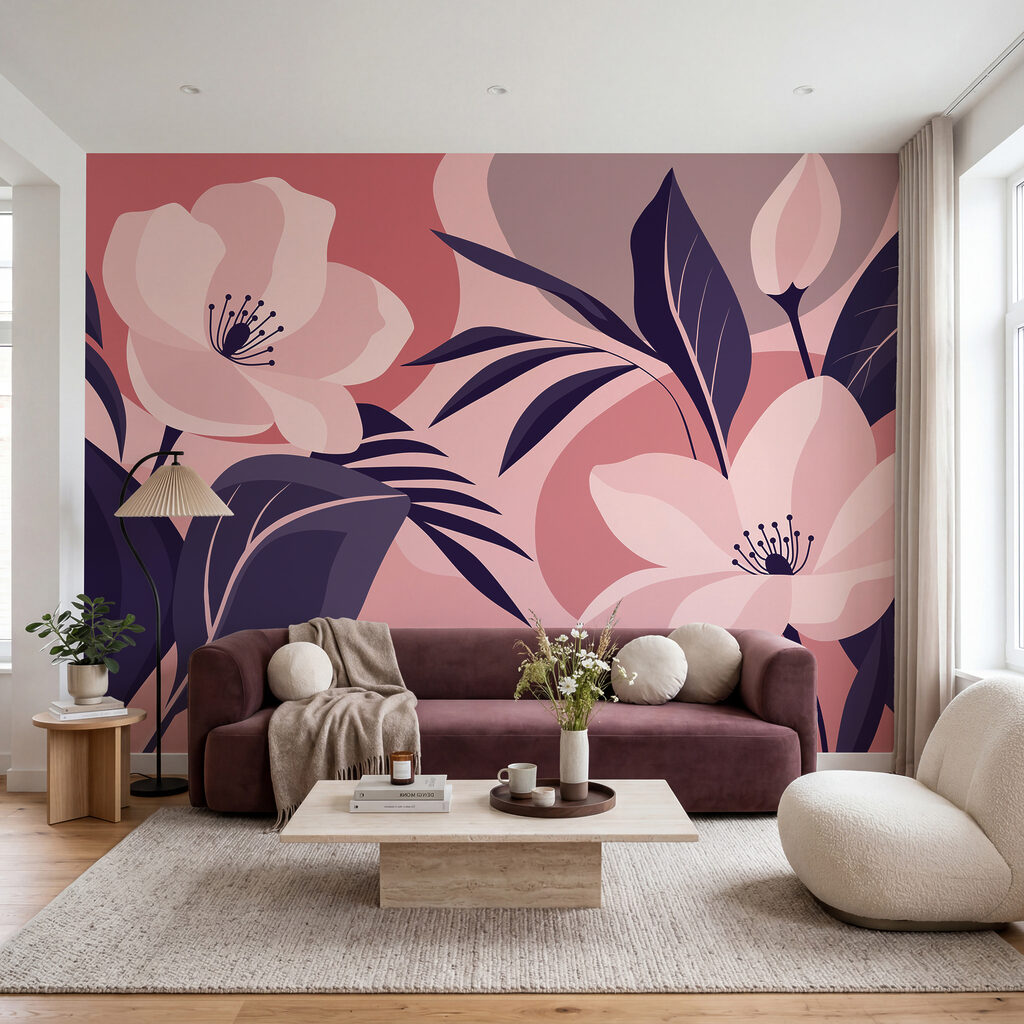 Bloemen tussen gekleurde bladvormen — interieur 2