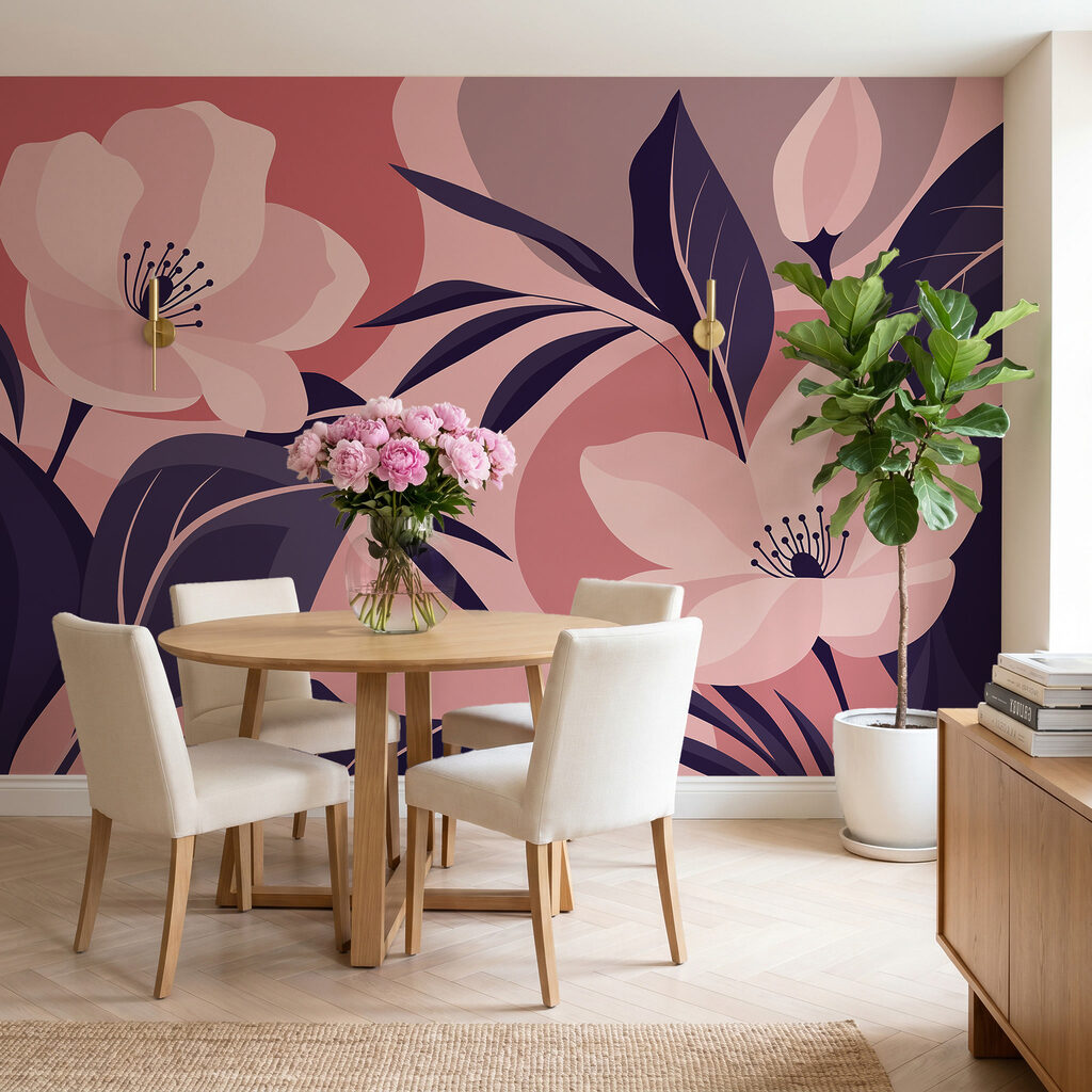 Bloemen tussen gekleurde bladvormen — interieur 1