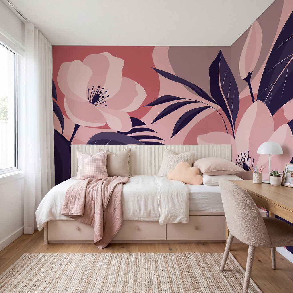 Bloemen tussen gekleurde bladvormen — interieur 3
