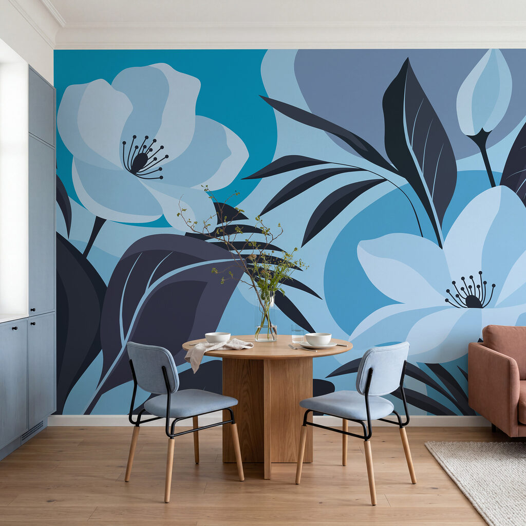 Bloemen tussen gekleurde bladvormen — interieur 3