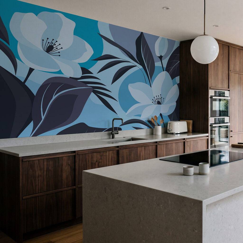 Bloemen tussen gekleurde bladvormen — interieur 2