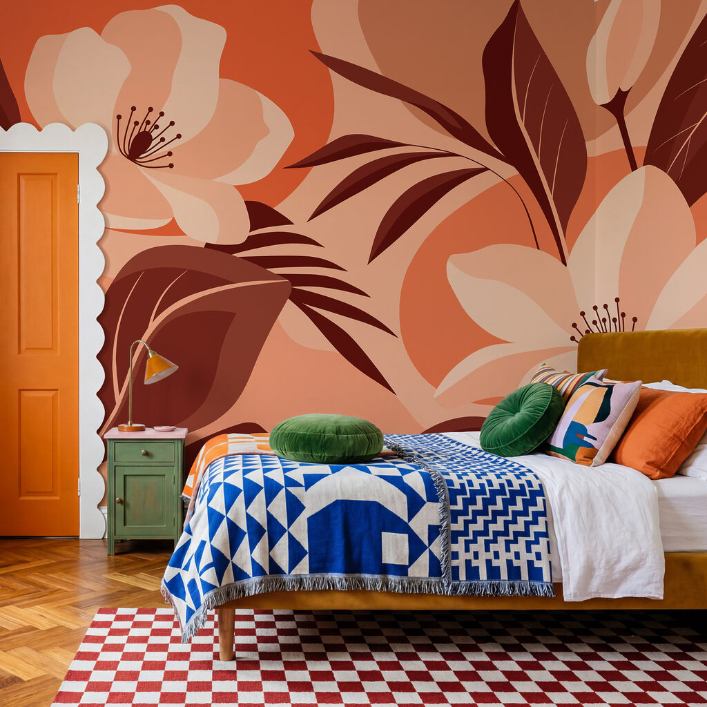 Bloemen tussen gekleurde bladvormen — interieur 2
