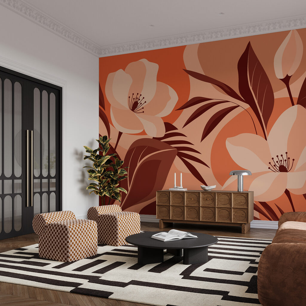 Bloemen tussen gekleurde bladvormen — interieur 1
