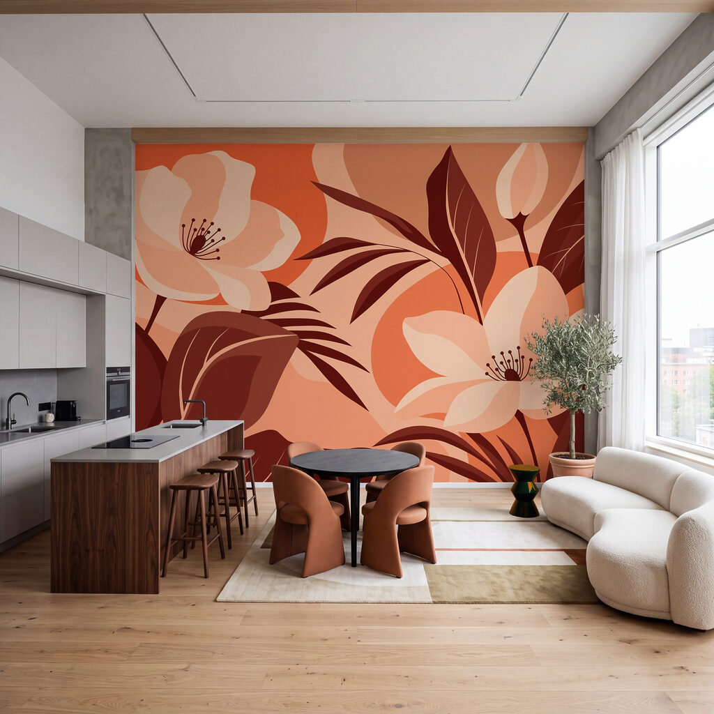 Bloemen tussen gekleurde bladvormen — interieur 3