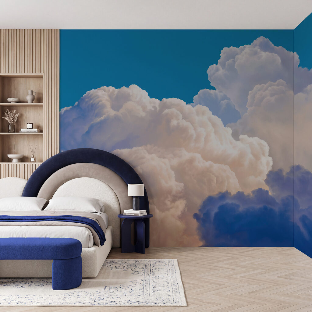Blauwe lucht met wolken in een interieur
