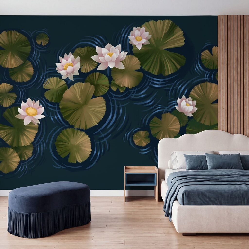 Waterlelies op donkerblauwe kringen — interieur 2