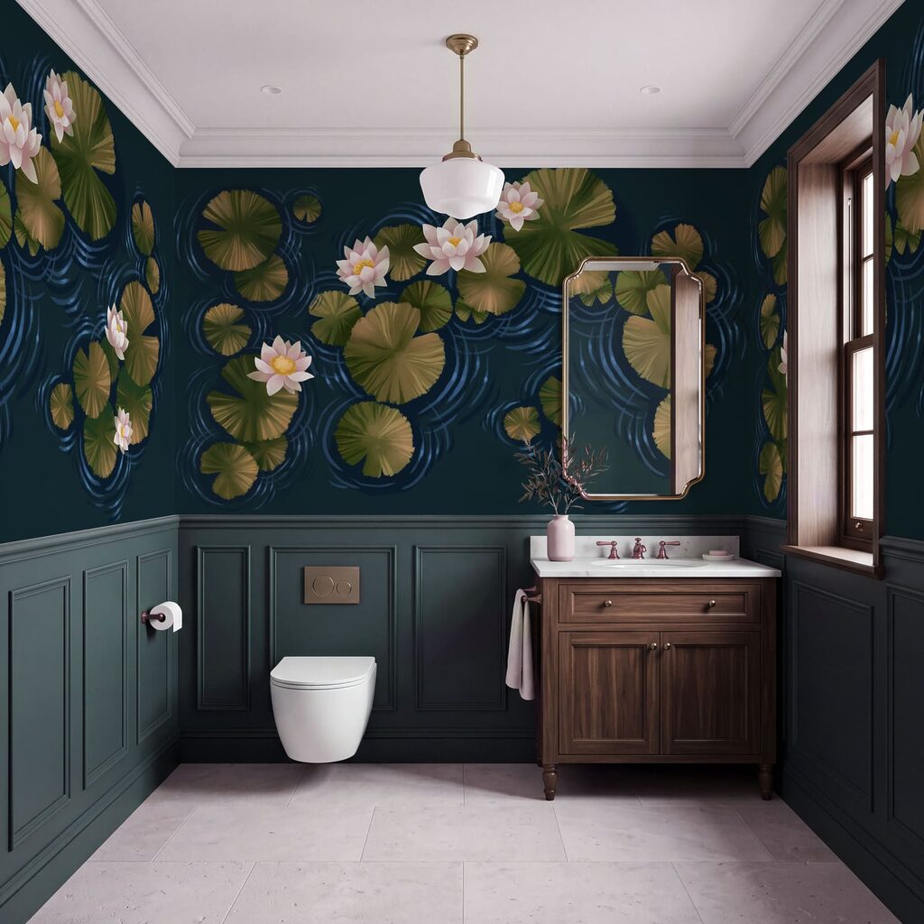 Waterlelies in een vijver in een interieur