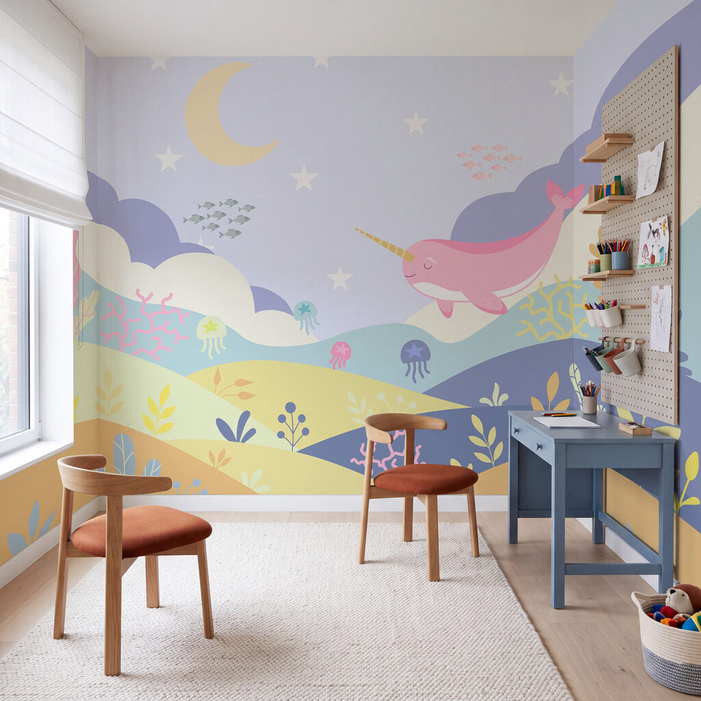 Narwal boven golvende zeetuinen — interieur 1