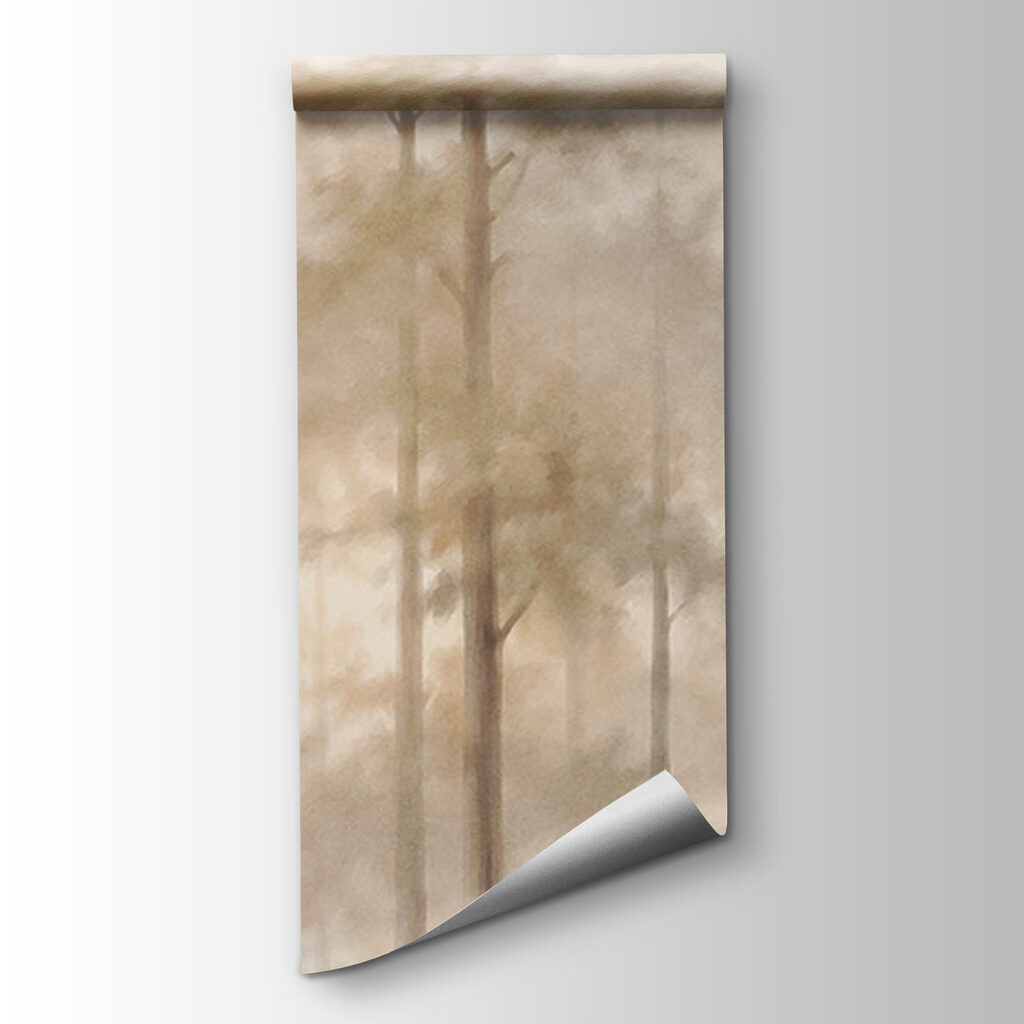 Slanke bomen in ochtendnevel — productweergave