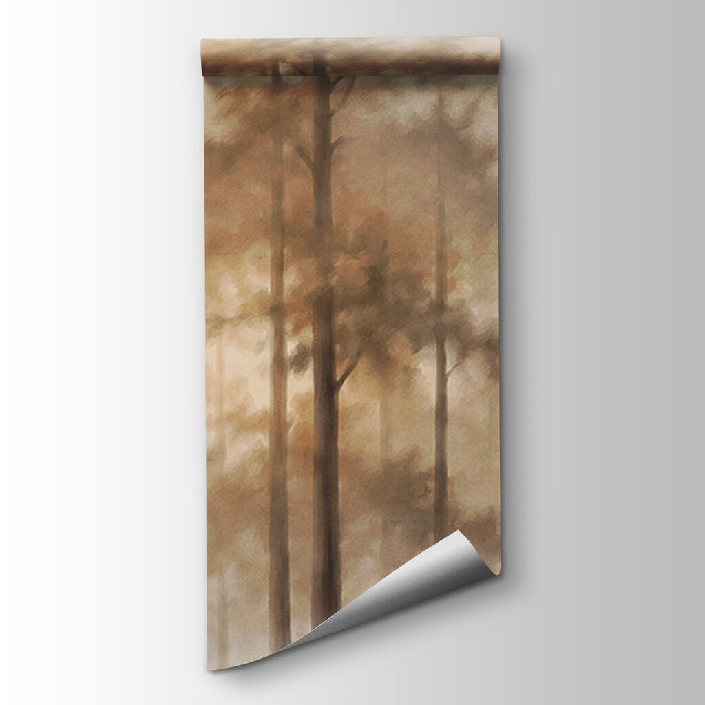 Slanke bomen in ochtendnevel — productweergave