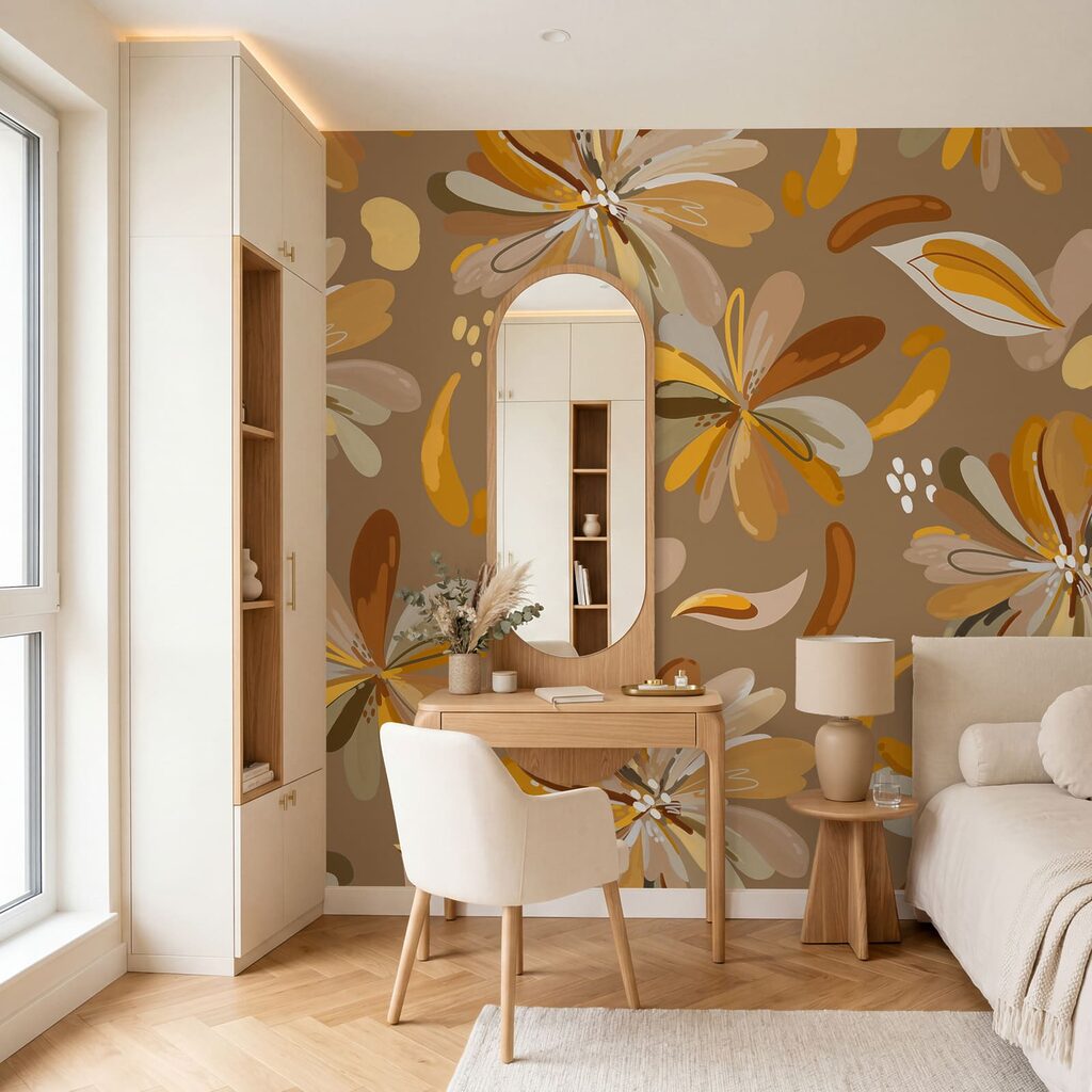 Patroon van bloemen en bladeren in een interieur
