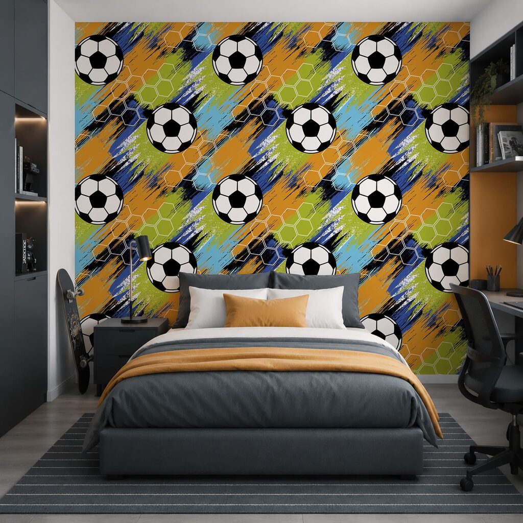Voetballen tussen schuine verfstreken — interieur 2
