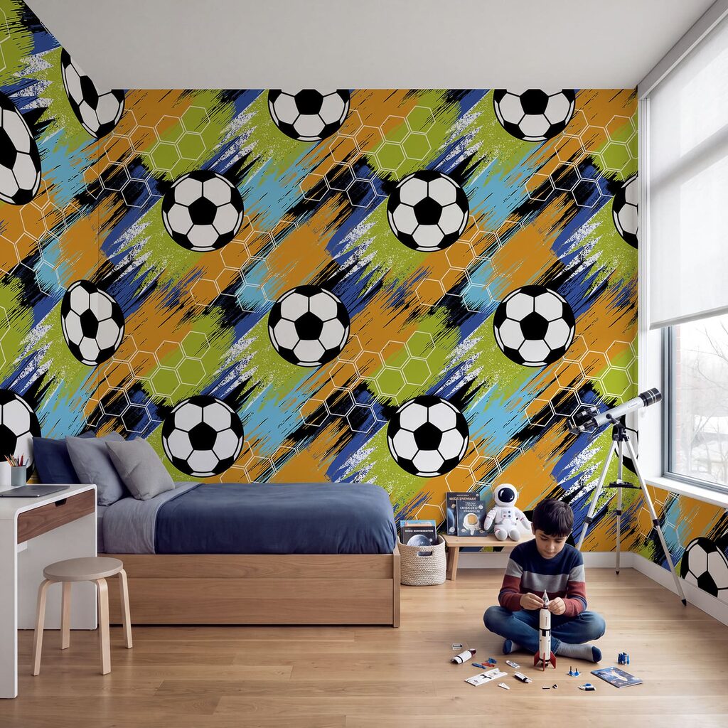 Voetballen tussen schuine verfstreken — interieur 3