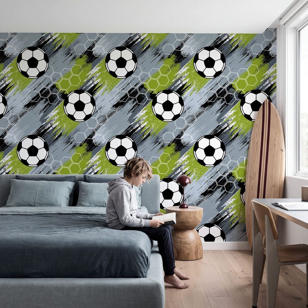 Voetballen tussen schuine verfstreken — interieur 1