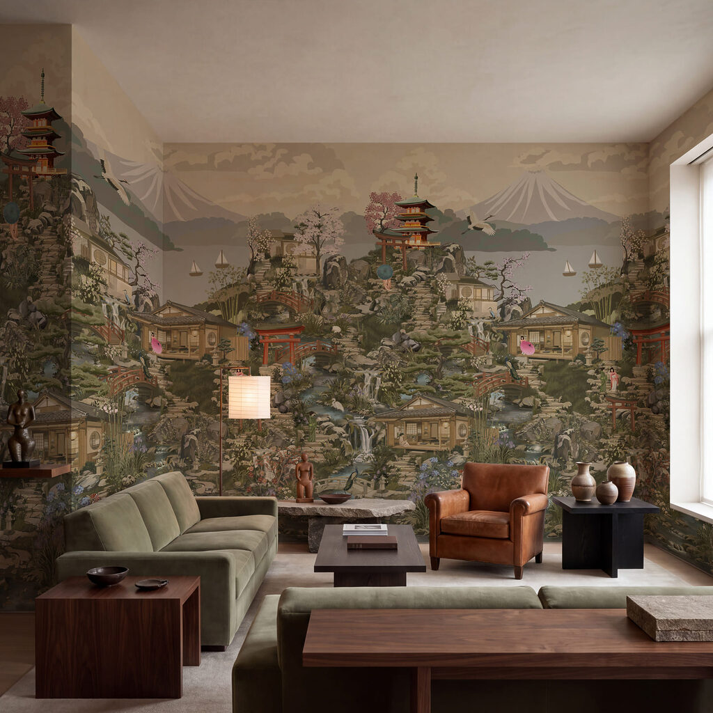 Schilderij van een dorp in een interieur