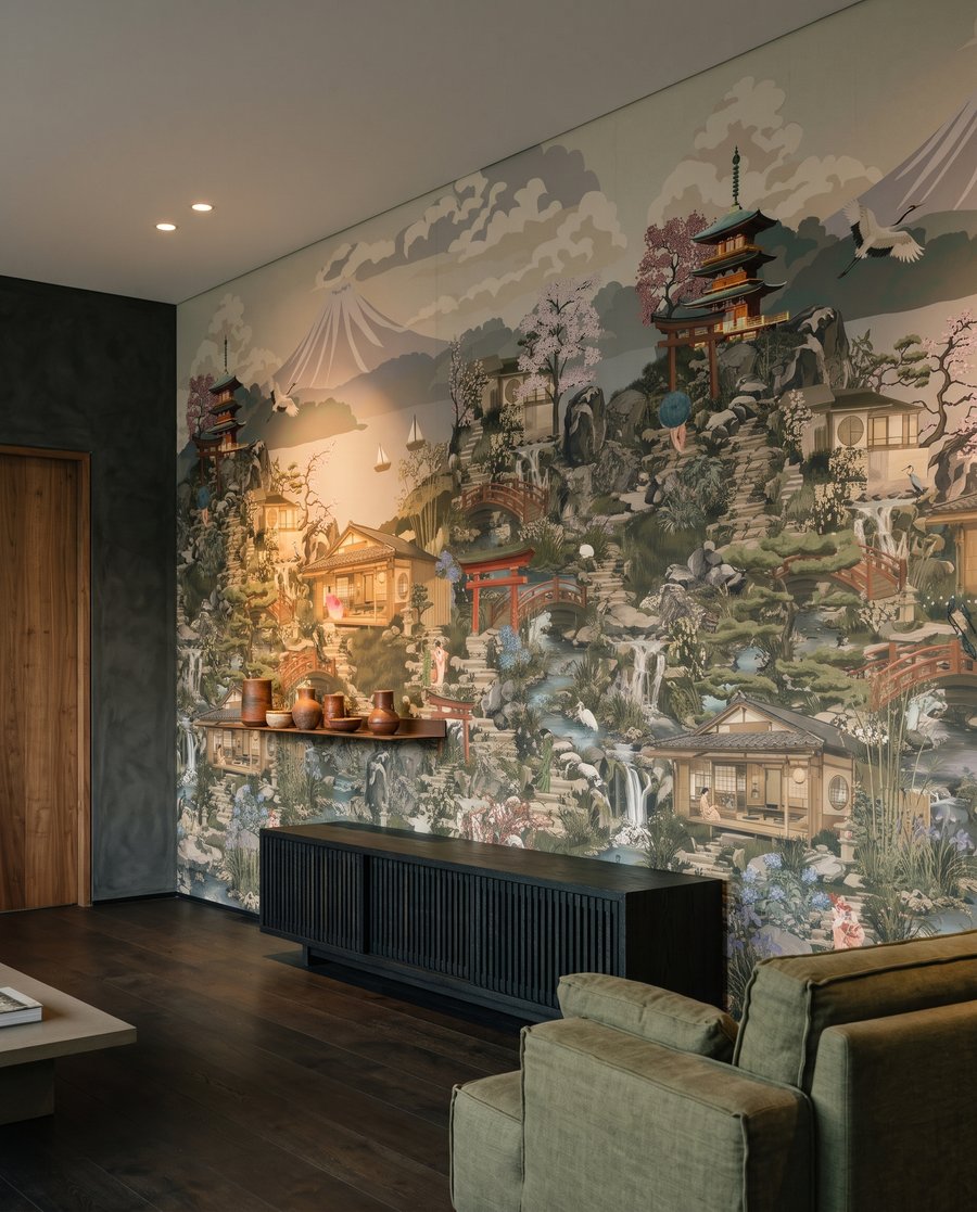 Pagodes in dicht landschap in een interieur