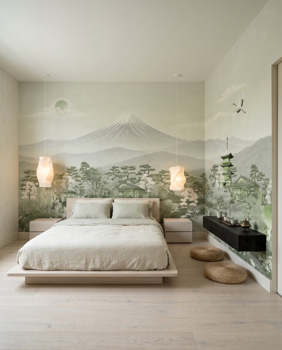 Pagode voor een berg in een interieur