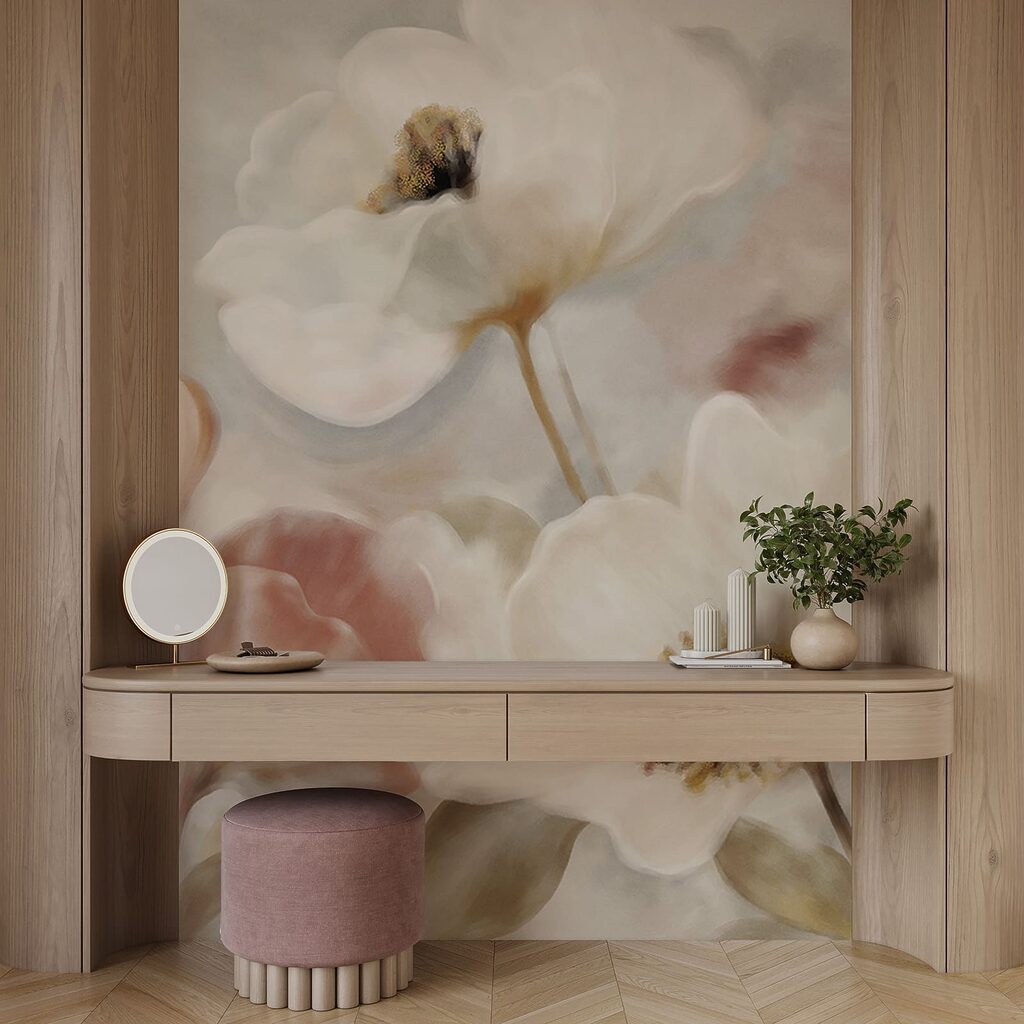 Roomwitte bloemen in penseelstreken — interieur 2
