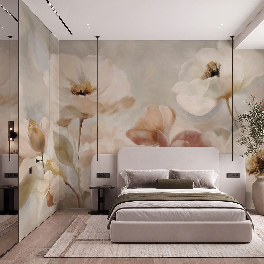 Verfijnde bloemen in zachte tinten in een interieur