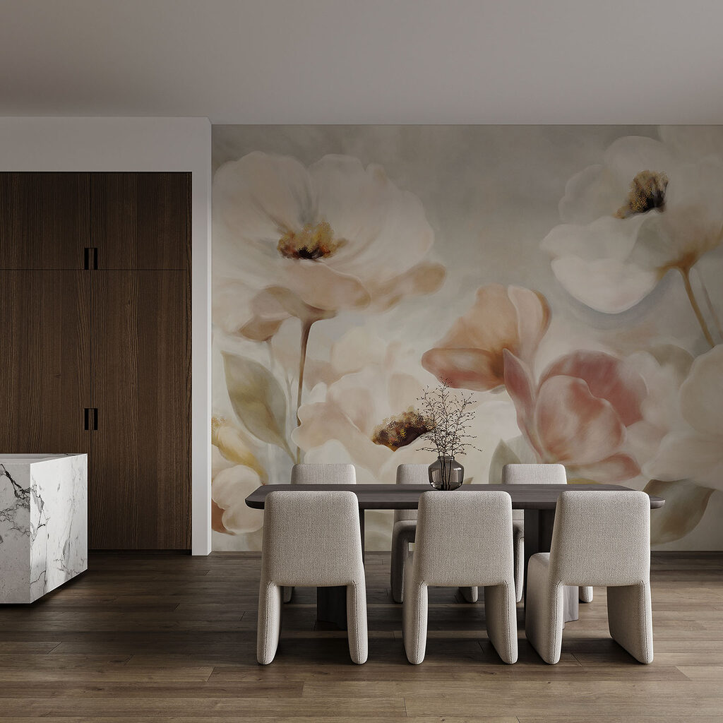 Roomwitte bloemen in penseelstreken — interieur 3