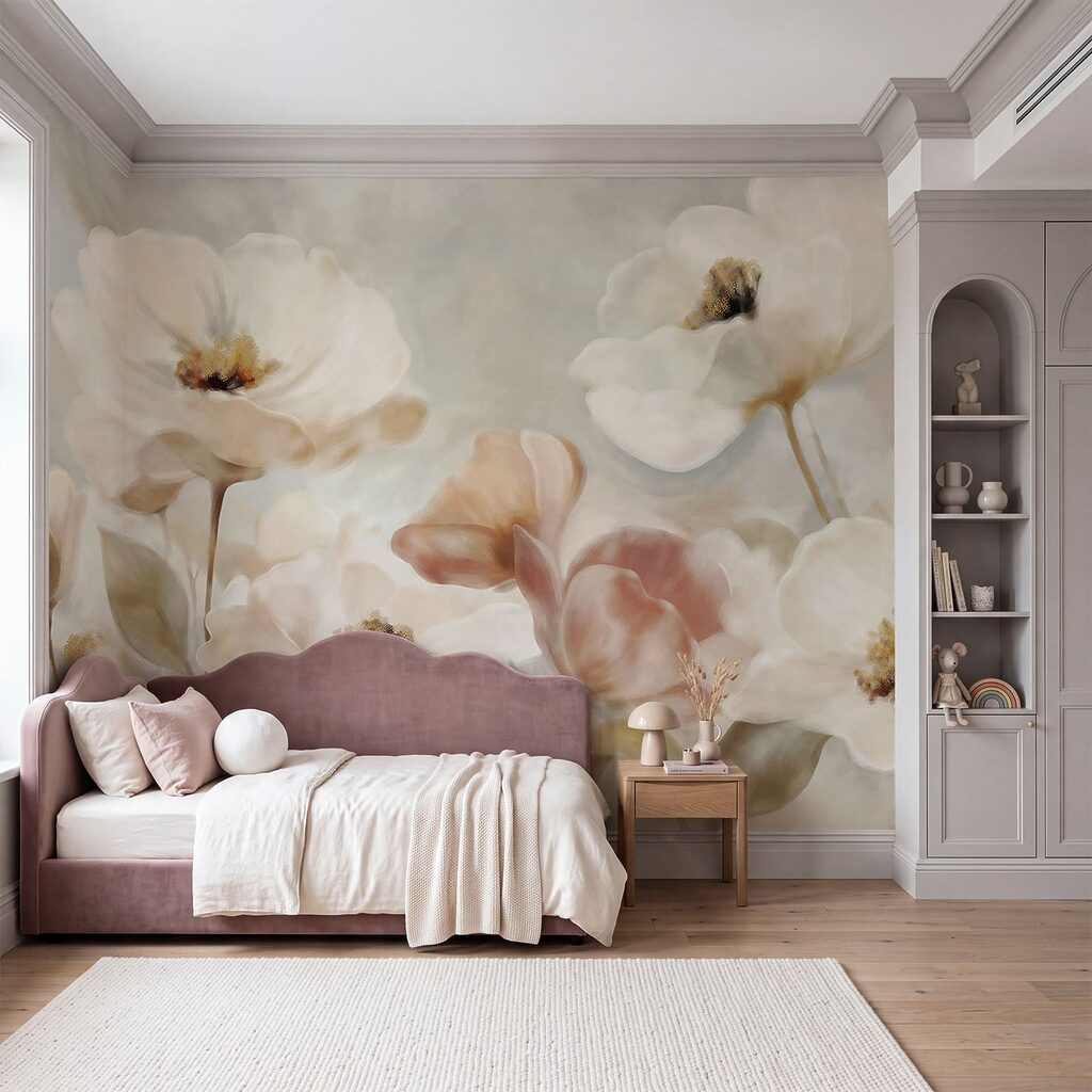 Roomwitte bloemen in penseelstreken — interieur 4