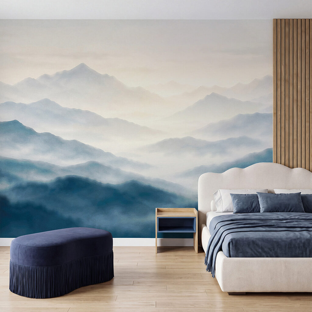 Mistige bergketen in een interieur