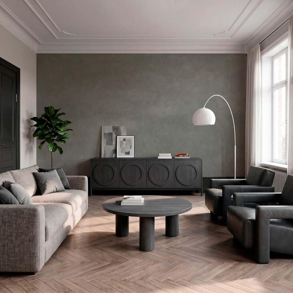 Grijs oppervlak met witte strepen — interieur 1