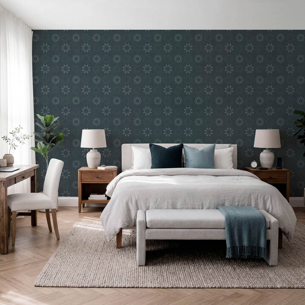 Kleine bloemen op donkerblauw — interieur 3