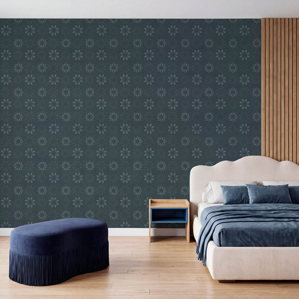 Kleine bloemen op donkerblauw — interieur 2