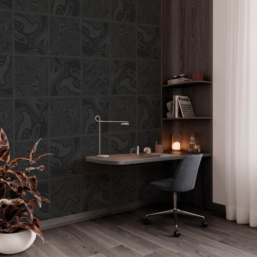 Zwart vierkantpatroon met zwarte vierkanten — interieur 3