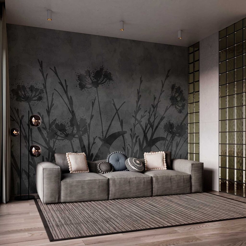 Zwart-witfoto van bloemen in een interieur