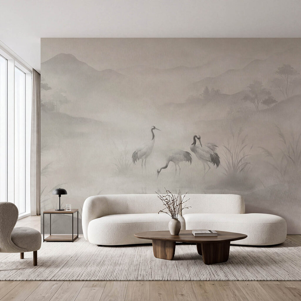 Kraanvogels in stille moerasnevel — interieur 2