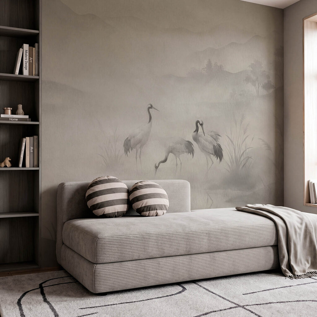 Kraanvogels in stille moerasnevel — interieur 3