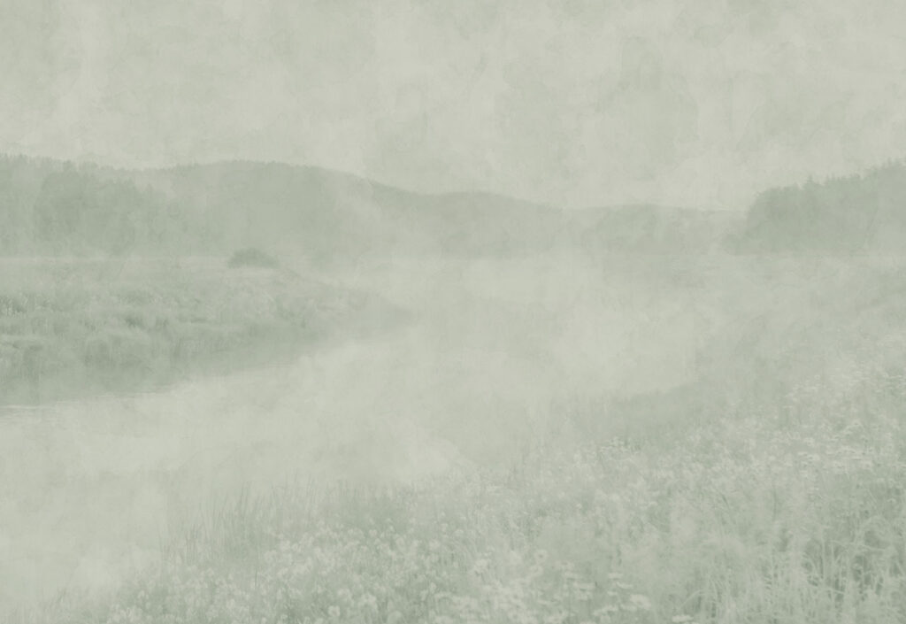Groene heuvels in mist — volledig ontwerp